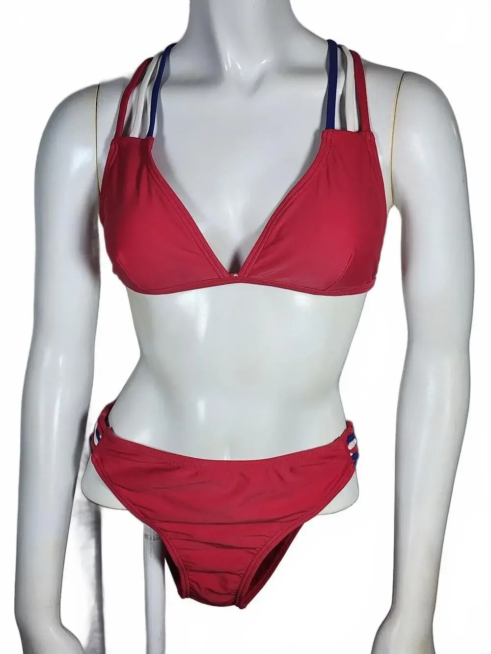Adore Me Red Bikini Two-Piece Swimsuit with Patriotic Multicolor Straps, Size M